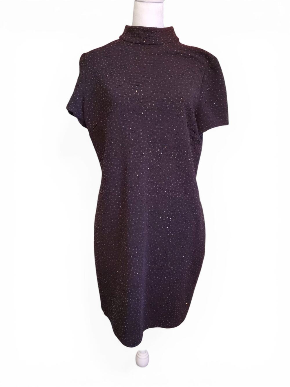 Vintage 90s Bodycon Mock Neck Short Sleeve Knee Length Sparkle Dress Size 14